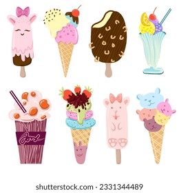 Whimsical Delights: Explore the Playful World of Cartoon-style Ice Cream Illustrations