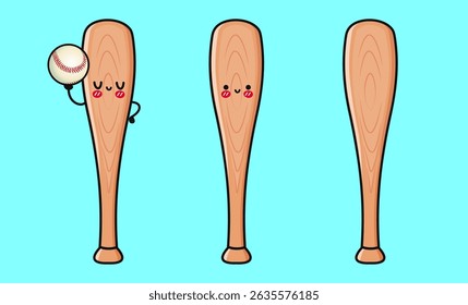 Whimsical depiction of three Baseball Bats with cute faces, perfect for playful designs and projects.