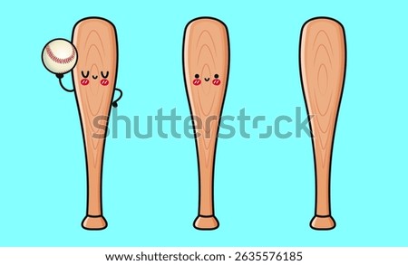 Whimsical depiction of three Baseball Bats with cute faces, perfect for playful designs and projects.