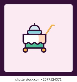 Whimsical dessert trolley icon in pastel shades for graphic design projects