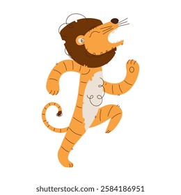 Whimsical digital illustration of a cute lion roaring while running, drawn in a minimalist and playful style with expressive line art. Playful Cartoon Lion Roaring and Running