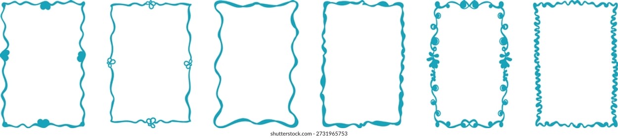 Whimsical doddle Stil handgezeichnete Rahmen gesetzt. süße Bordüren Kollektion für Hochzeitseinladungen Designs, Menü oder Grußkarten. 
