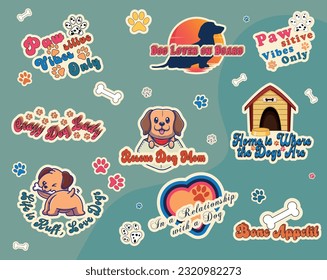 Whimsical Dog Lover Sticker Set in Retro style, Dog-themed Car stickers, Stickers for Dog Lovers