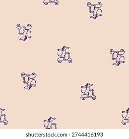 whimsical dog scooter pattern, minimalist textile background, playful design