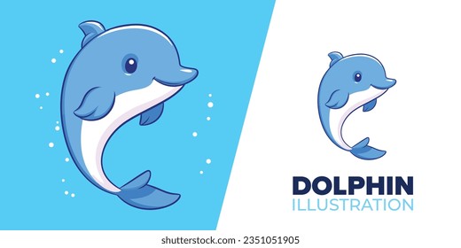 Caricatura caprichosa de delfines: Ilustración vectorial para afiches, tarjetas, impresiones