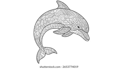 Ilustração de golfinho caprichoso com textura manchada abstrata para projetos temáticos marinhos