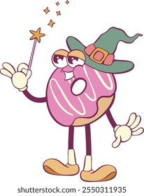 Whimsical donut groovy cartoon character