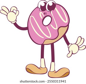 Whimsical donut groovy cartoon character