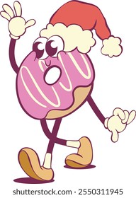 Whimsical donut groovy cartoon character