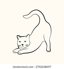 Whimsical doodle cat pose vector illustration. Cute kitten, hand drawn linear cat in different poses sitting, sleeping, playing and jumping.