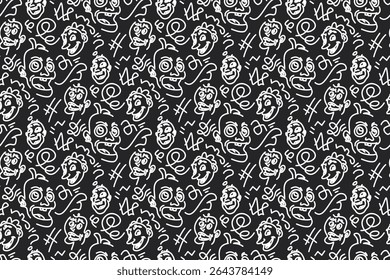 Whimsical Doodle Faces Pattern with Expressive Expressions and A