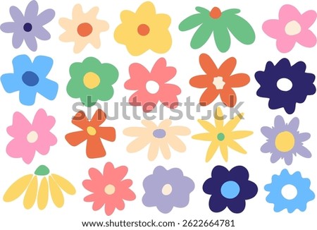 Whimsical Doodle Flower and Leaf Collection – Bright and playful hand-drawn flowers and leaves, perfect for cheerful illustrations and creative designs.