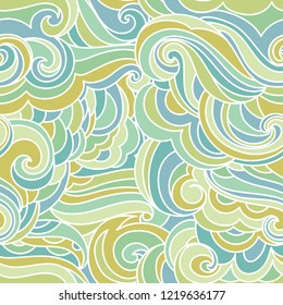 Whimsical doodle hand drawn pattern. Abstract seamless vector wavy background. Fantasy waves illustration art.