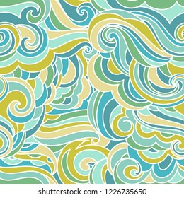 Whimsical doodle hand drawn pattern. Abstract seamless vector wavy background. Fantasy waves illustration art.