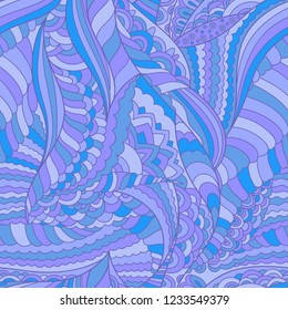 Whimsical doodle hand drawn pattern. Abstract seamless vector wavy background. Fantasy waves illustration art.