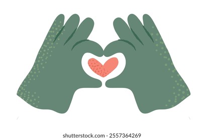 Whimsical doodle hands showing gesture of heart isolated on white.  Hand drawn isolated vector illustration. 