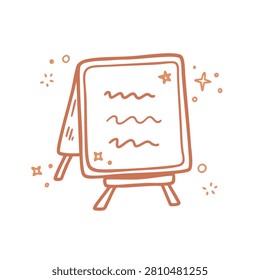A whimsical doodle style illustration of a standing easel with a blank note area decorated with sparkles