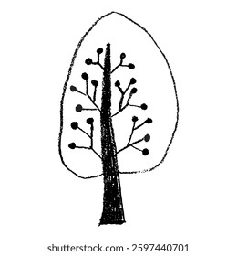 Whimsical Doodle Tree with Black Dots, Hand Drawn Sketch Vector