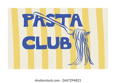 Whimsical doodles of pasta club. Vintage icons with la dolce vita aesthetic in crayon and sketch style. Trendy art for menus and restaurant poster. Outline quirky vector illustration
