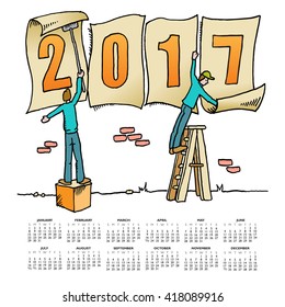 Whimsical drawing 2017 calendar for web or print use