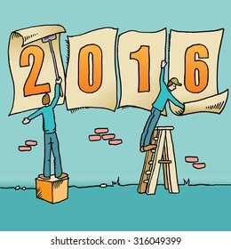 Whimsical drawing to bring in the 2016 new year