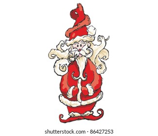 A whimsical drawing of everyone’s favorite guy, Santa Claus. This is a vector file but it retains the sketchy line quality of a hand drawn image.
