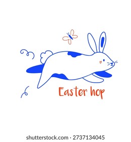 Whimsical Easter Bunny Character. Modern Monochrome Rabbit Mascot in Motion