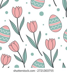 Whimsical huevos de Pascua y tulipanes patrón de azulejos sin fisuras con juguetones colores pastel concepto como colores pastel juguetones resaltan caprichosos huevos de Pascua y tulipanes en patrón de azulejos sin fisuras en Foto de archivo Concepto y espacio vacío en el lado izquierdo, sin texto --ar 7:2 --azulejo