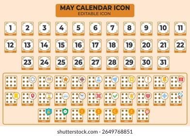 Caprichoso icono de calendario de mayo editable establecido para aplicaciones de programación y Sitios web cincuenta y cinco