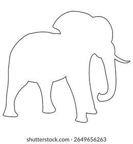 Caprichoso desenho de arte em linha de elefante para projetos infantis, páginas para colorir e materiais educacionais com temas de zoológico.

