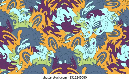 Whimsical ethnic seamless pattern. Bright colors. Oriental motif.