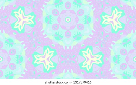 Whimsical ethnic seamless pattern. Pastel tones. Oriental motif.