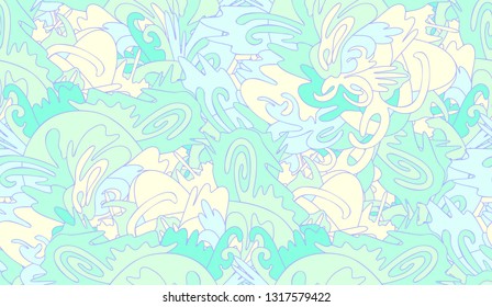 Whimsical ethnic seamless pattern. Pastel tones. Oriental motif.