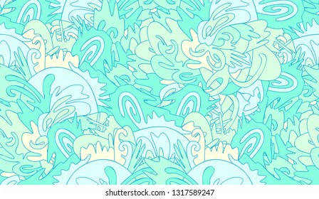 Whimsical ethnic seamless pattern. Pastel tones. Oriental motif.