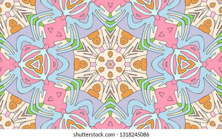 Whimsical ethnic seamless pattern. Pastel tones. Oriental motif.