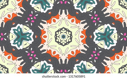 Whimsical ethnic seamless pattern. Tribal motif. Vector vintage background.