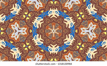 Whimsical ethnic seamless pattern. Tribal motif. Vector vintage background.