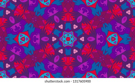 Whimsical ethnic seamless pattern. Vibrant colors. Boho chic motif.