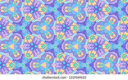Whimsical ethnic seamless pattern. Vibrant colors. Boho chic motif.