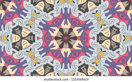 Whimsical ethnic seamless pattern. Vibrant colors. Boho chic motif.