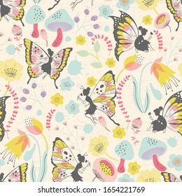 Whimsical Fairies Wonderland Vector Seamless Pattern