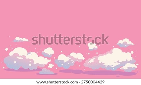 Whimsical Fantasy Sky Background with Pink Purple Clouds and Stars