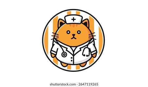 Whimsical Feline Doctor Um Cartoon Colorido E Animado Com Ilustração De Tons Laranja