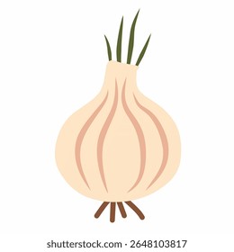 Whimsical flat-style garlic illustration with cozy tones, great for kitchen art, farm themes, fall designs, and organic recipe visuals.