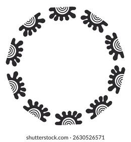 Whimsical Floral Circle Frame. Hand drawn Round Border with half of flower blossoms. Abstract geometric template. Vector illustration