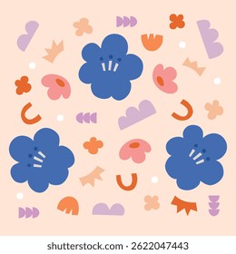 Whimsical Floral Composition Doodle Element with Abstract Shapes