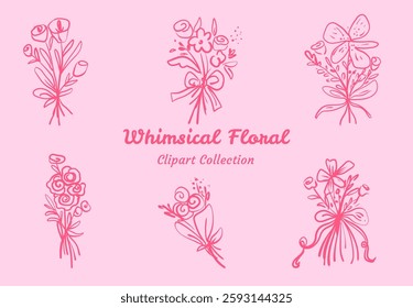 Whimsical Floral Hand Drawn Quirky Clipart Playful and Artistic Design For Unique Decorations