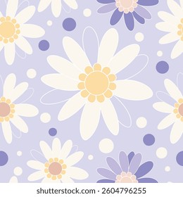 Whimsical Floral Pattern with Circles on Light Purple Background