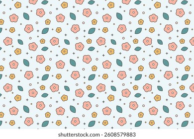 Whimsical Floral Seamless Repeat Pattern with Leaves Nature Design