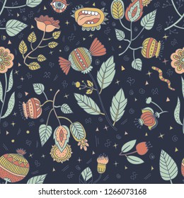 Whimsical floral vector seamless background